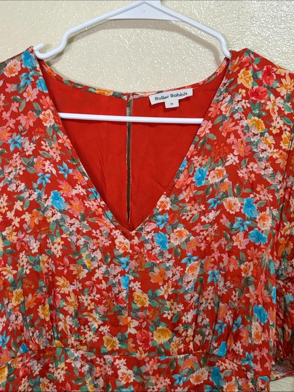 Roller Rabbit Rust Red Floral V-Neck Mini Dress - Picture 3 of 11